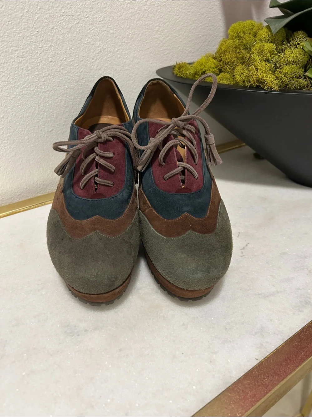 Earthies - Women's Multicolor Suede Lace-Up Platform Heels - Boho, Platform